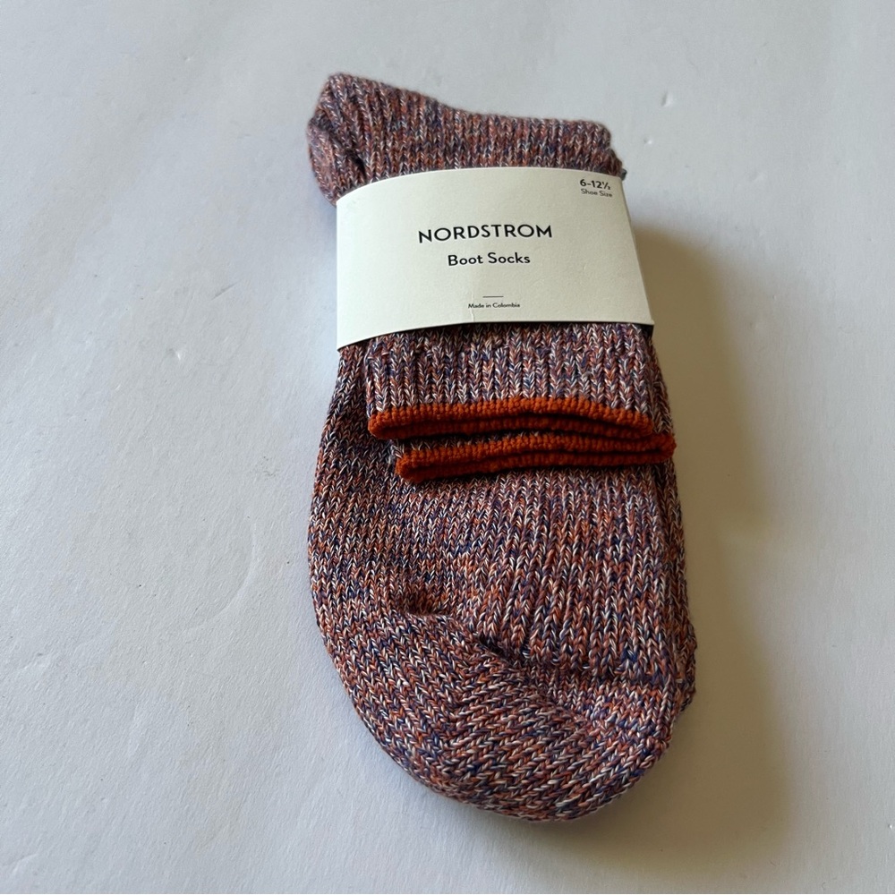 NORDSTROM MENS COTTON MARL RIB QUARTER BOOT SOCK IN PINK ORANGE MULTI OS NWT